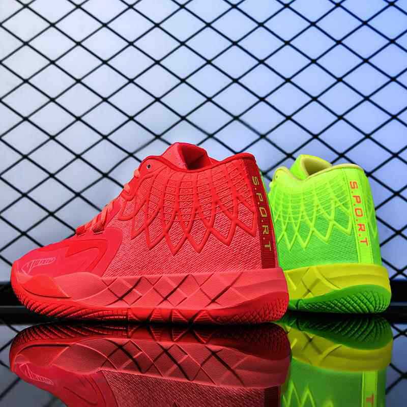 Putian Three Ball Generation One鸳鸯 Rebound Basketball Shoes for Men and Women, Lamelo Ball Sneakers, Red Practical Non-Slip Sports Shoes
