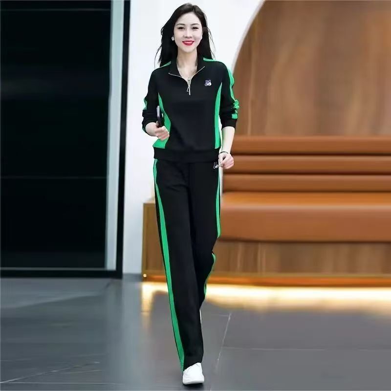 休闲运动套装女春秋季2025新款时尚洋气显瘦立领卫衣阔腿裤两件套|undefined