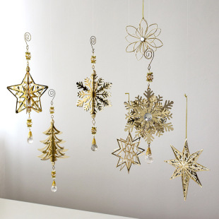 Cross-Border Christmas Decorations Wrought Iron Snowflake Bells Exploding Stars Christmas Tree Hangings Christmas Decoration Pendants
