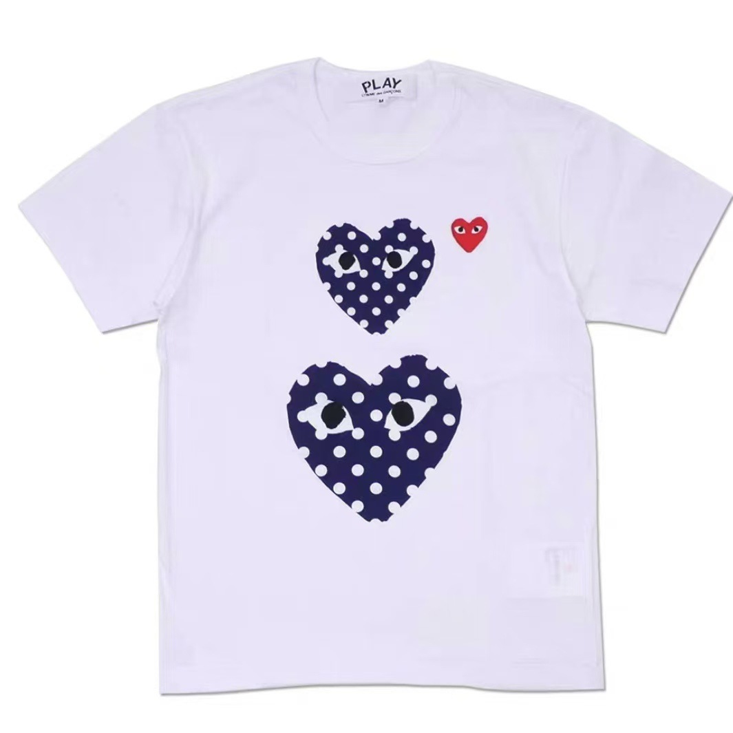 CDG川久play2023年夏純色桃心愛刺繍プリント男女同型半袖tシャツ