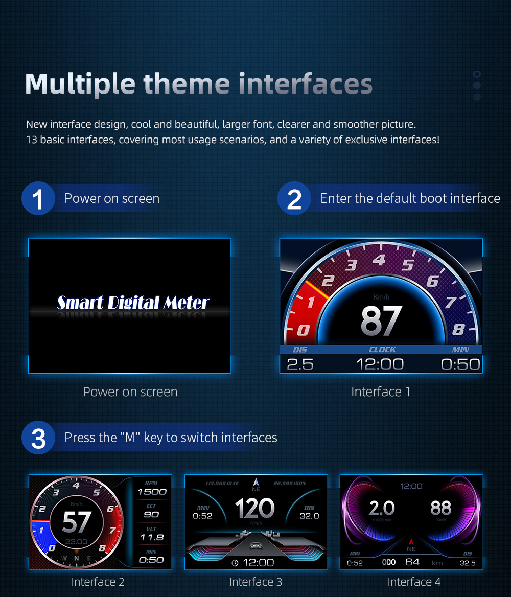HUD car head-up display multi-functional vehicle-mounted LCD inclinometer high-definition speed fuel consumption OBD+GPS instrument