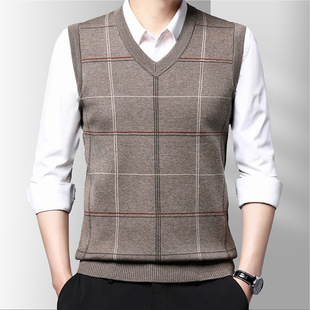 Knitted vest men's 2022 autumn and winter new men's V-neck sweater vest fashion jacquard sleeveless men's vest