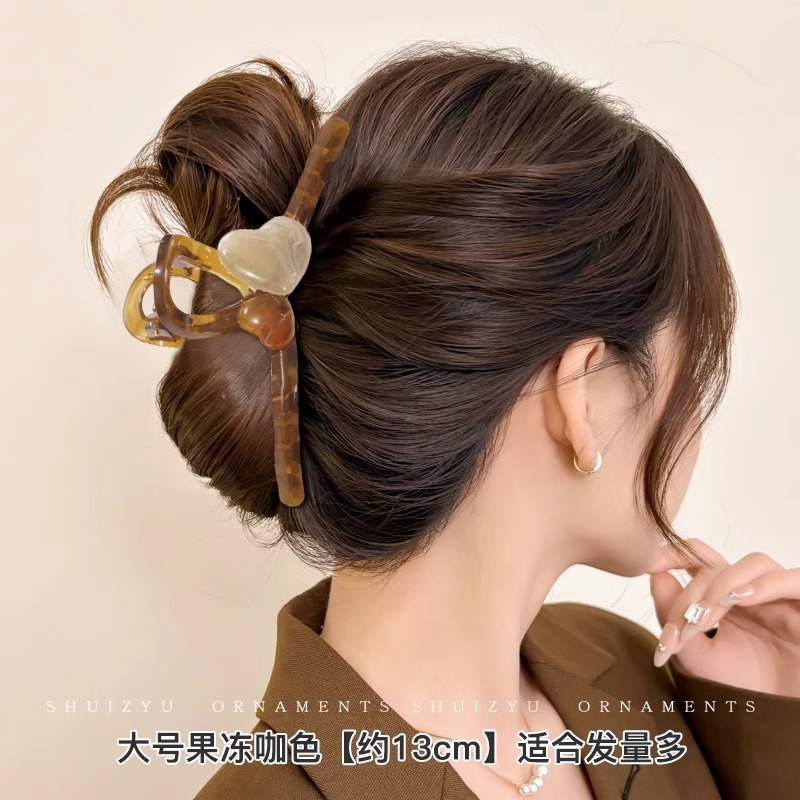 可爱发量大森系中号抓夹亚克力爱心夏季发夹发饰复古高颜值鲨鱼夹|undefined