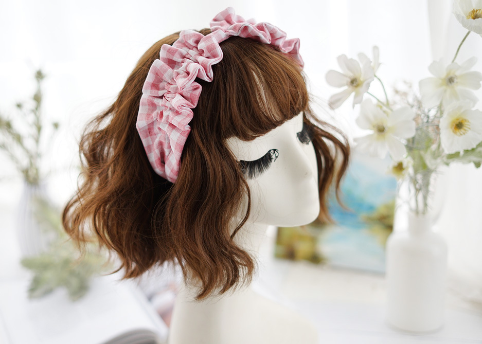 Korean Pastoral Plaid Cotton Fabric Headband display picture 2