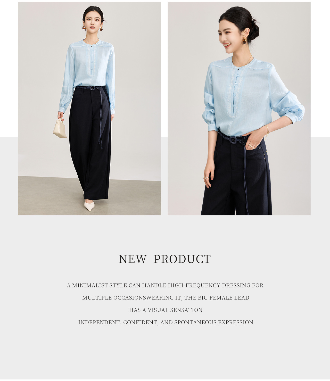 Áo sơ mi nữ chất liệu linen phối màu tay ngắn phong cách Pháp — màu xanh nhạt chi tiết 4