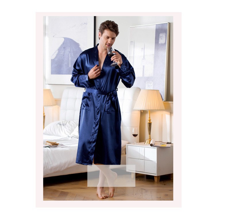 Männer dënn Bademantel Männer Summer waarm verkafen Mëtt Längt Cardigan Seid Nightgown Pyjamas Männer Heem Kleeder Summer_voghion.com