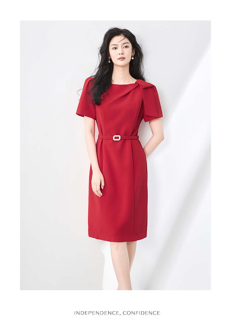 Váy liền dáng ôm body nữ phong cách sang trọng trang trí nơ — Màu đen chi tiết 15