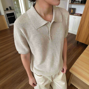 Eme Men's Clothing New Luxury Summer Knitted Cotton Linen Yarn Old Money Relaxed Breathable Polo Short Sleeve Knitwear