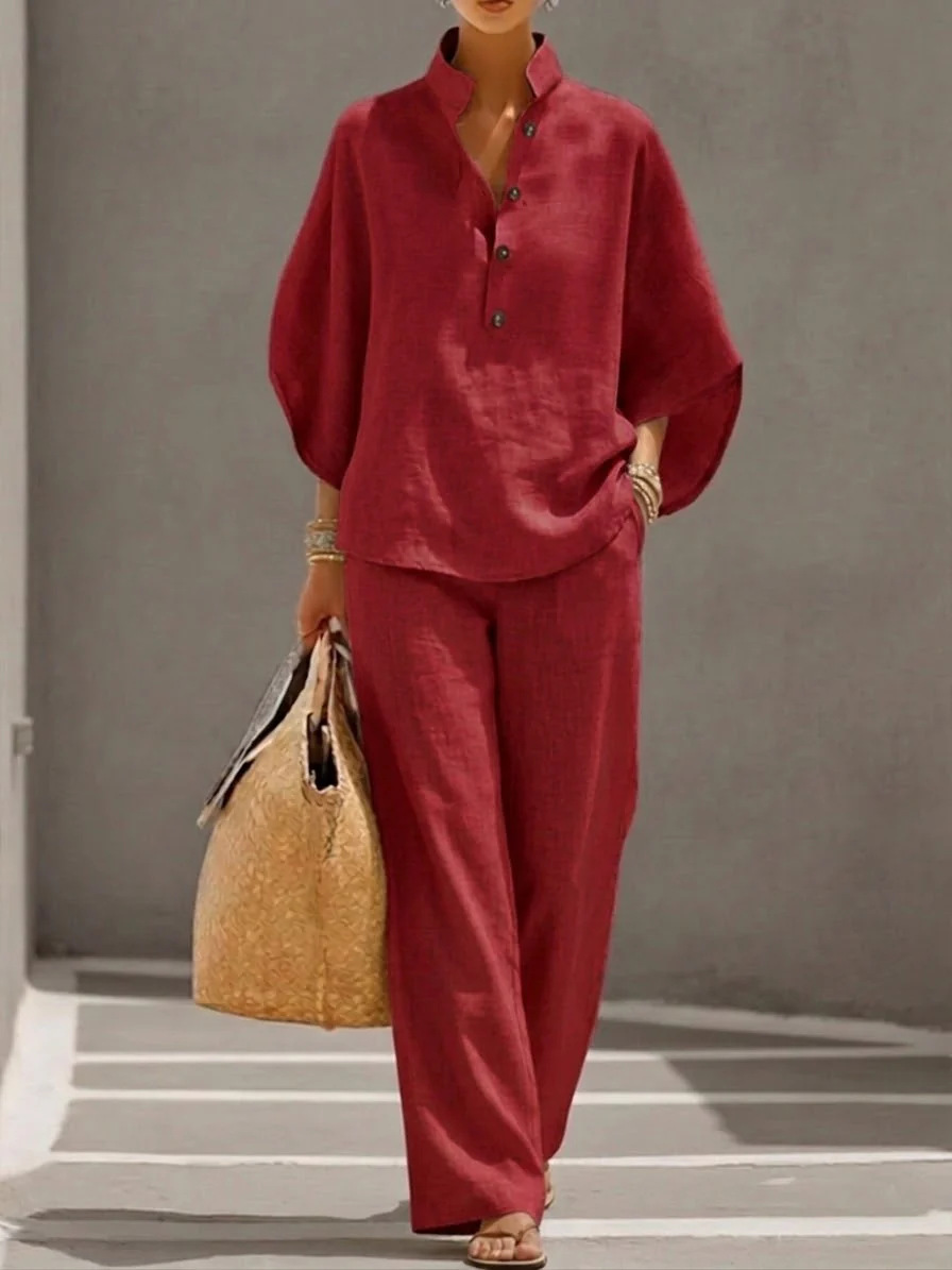 AliExpress Amazon 2026 nueva camisa de algodón y lino transfronterizo de mujer ropa de mujer casual urbana conjunto de estación independiente