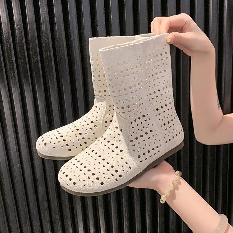 Botas de verano agujero sandalias de estilo británico Meirard retro botas huecadas delgadas sandalias transpirables planas mujeres