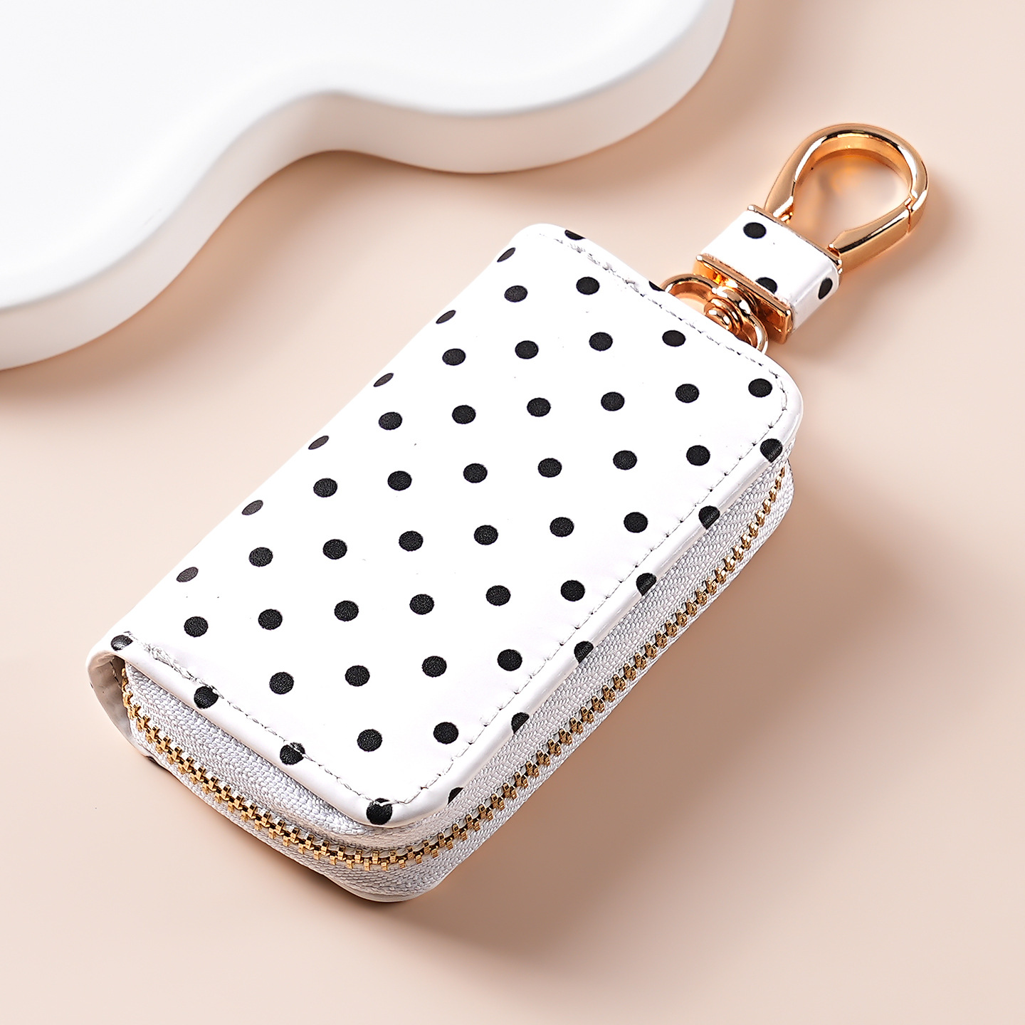 Cross-border niche pendant key pouch, car key storage bag, polka dot leather car key protective cover
