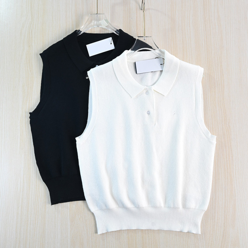 Siqi Women's Clothing 264/09 American Single-Embroidery Polo Collar Casual Short Sleeveless Knitted Vest