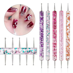 Cross-Border Supply of New 5-Pack Acrylic Transparent Double-Head Dot Pen Dot Bead Dot Needle Pen Manicure Tool