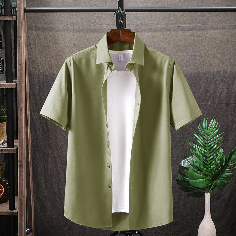 Dropshipping Short-Sleeved Shirt for Men, Summer Thin Ice Silk Casual Solid Color Formal Half-Sleeve Slim Fit Anti-Wrinkle Shirt