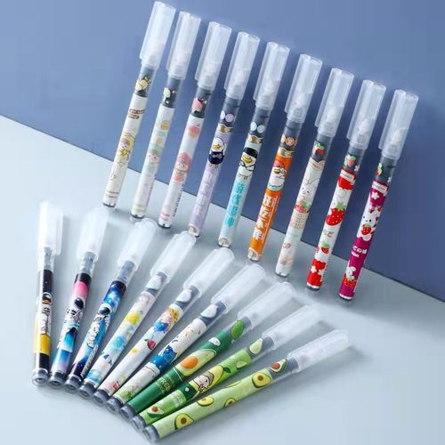 Flower film straight liquid ballpoint pen student exam gel pen classic 0.5 needle tube quick-drying ballpoint pen student pen