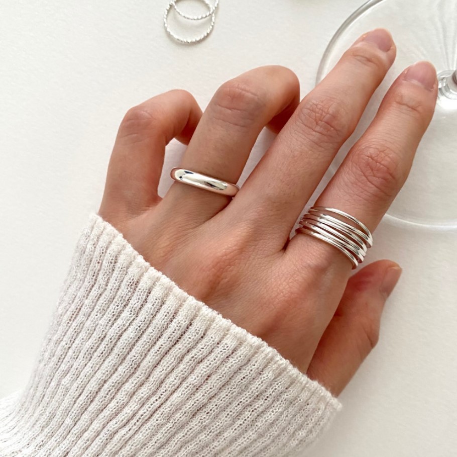 Adjustable Ring Size 1 Piece 925 Sterling Silver Solid Color Open Ring Rings