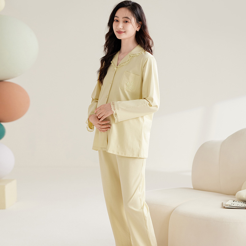 ZHUOJIA 플러스 사이즈 산후복, 순면 출산 잠옷, 가디건, 수유복, 긴팔 바지, 느슨한 임신 가정복