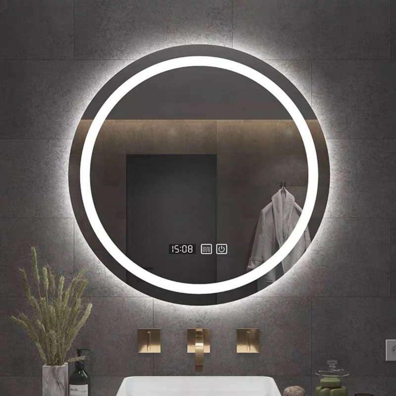 Espejo redondo inteligente de baño antifiebla espejo táctil con lámpara espejo de baño colgado en pared antifiebla espejo de maquillaje LED luminoso