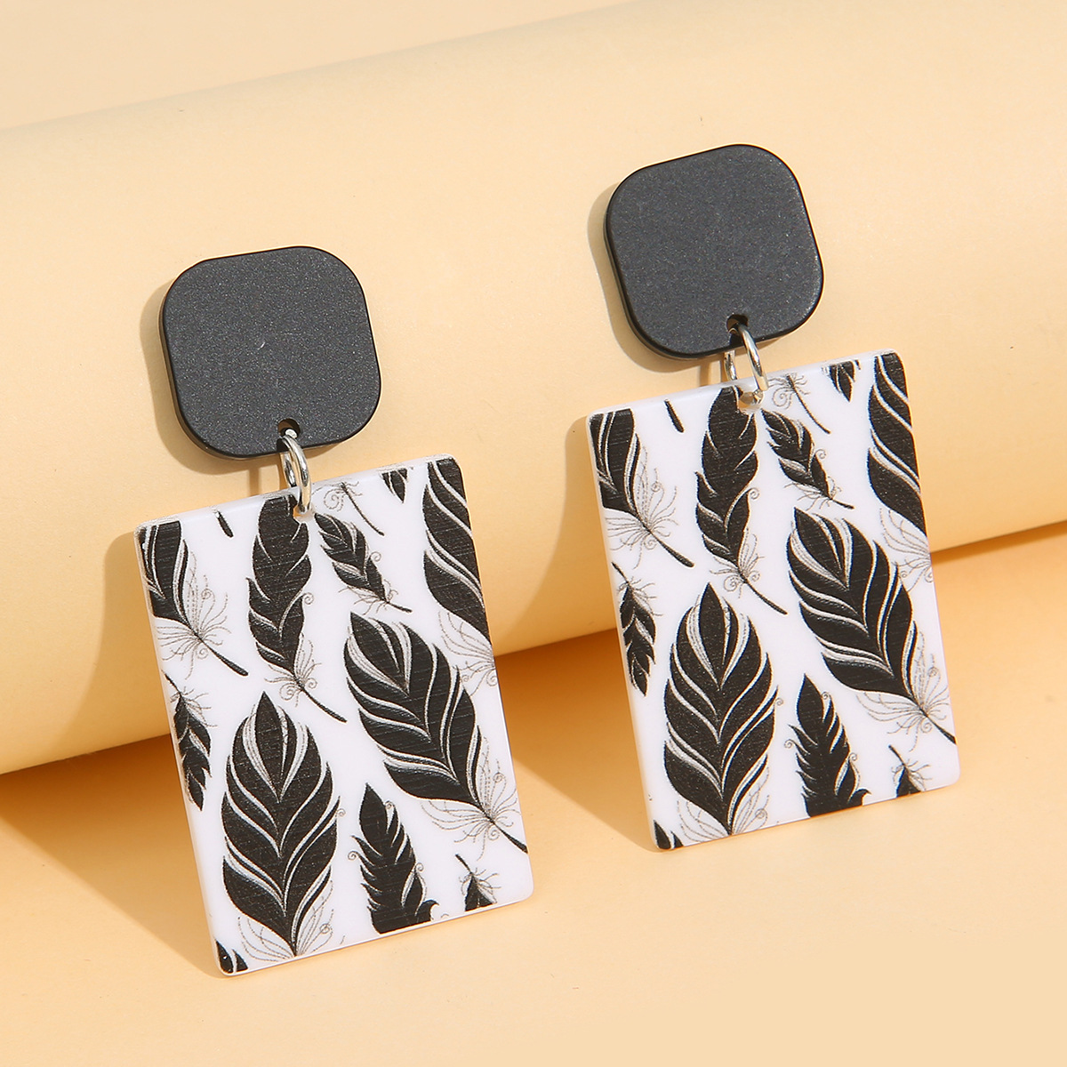 New Acrylic Temperament Simple Printed Leaf Earrings