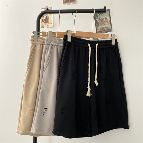 Summer Ripped Casual Shorts for Men, American Streetwear Trend Brand Loose Sports Pants, Fashionable and Versatile Basketball Five-Pocket Pants