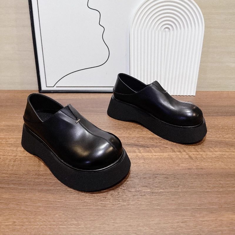 여성을위한 복고풍 부드러운 가죽 두꺼운 밑창 JK 신발 2025 봄 새로운 영국 스타일 라운드 발가락 신발 다목적 캐주얼 로퍼