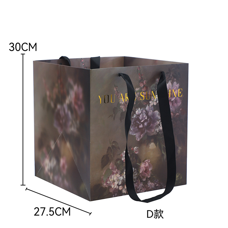卓兰鲜花手提袋油画风手拎袋加厚大尺寸纸袋花束打包手工diy材料|undefined