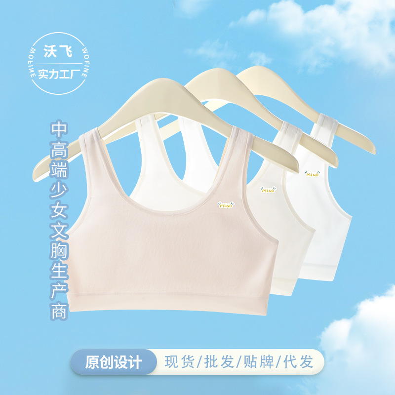 Pure Cotton Girls' Underwear for Puberty, Young Girls' Bras, Elementary School Children's Vests for 10-Year-Old Girls, Stage One