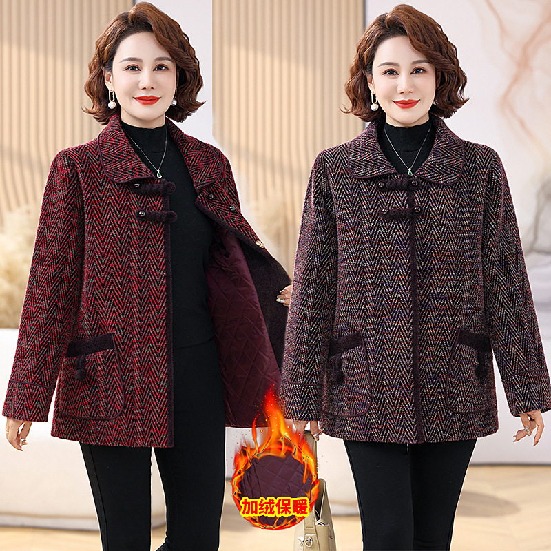 秋冬款妈妈装毛呢外套仿水貂绒加棉加厚洋气质中老年女装呢子大衣
