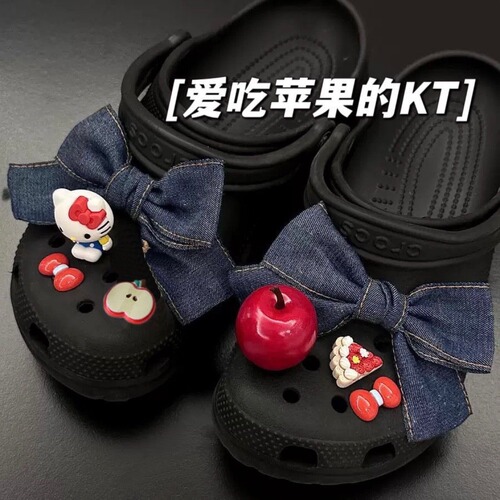 Three-dimensional apple shoe buckle denim bow shoe flower drift bottle cross-border clog shoe accessories 2026 spring and summer new style