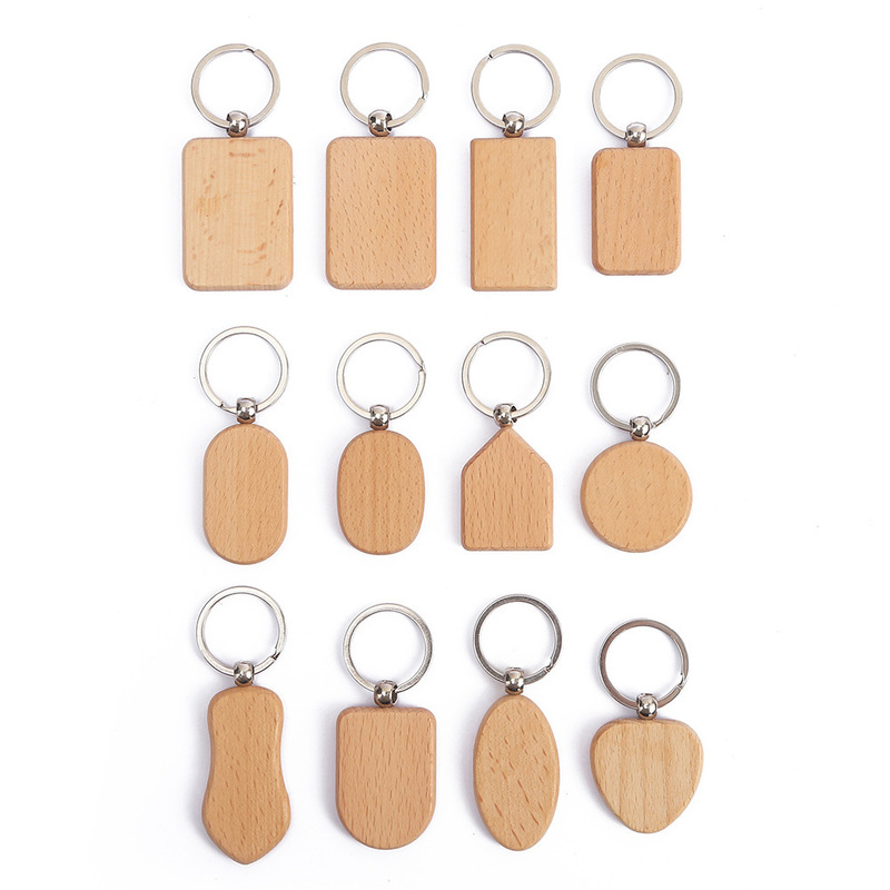 Wholesale in stock beech wood products solid wood creative key ring beech wood keychain ring pendant DIY pendant accessories