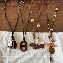 氛围感配饰 可爱腊肠狗猪鼻子乌木吊坠项链女复古颈链气质毛衣链