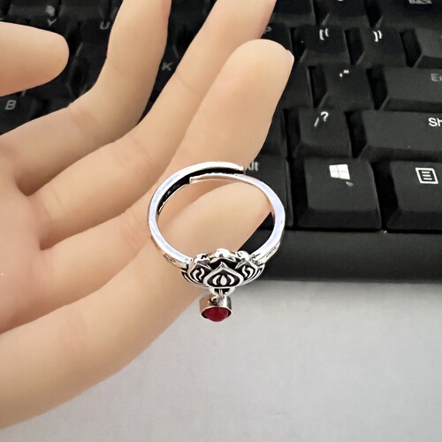 925 Silver Blue Lotus Tassel Ring for Women, Adjustable, Original Design, Retro Simple Finger Ring, Suitable for Pinky Finger, Accessory