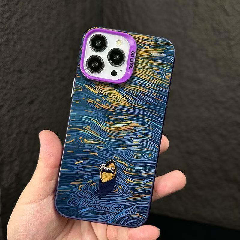 Funda para teléfono con diseño de océano pintado al óleo, compatible con Apple 17 Pro Max, funda personalizada y energética para iPhone 16/15/14/13, estilo europeo y americano.