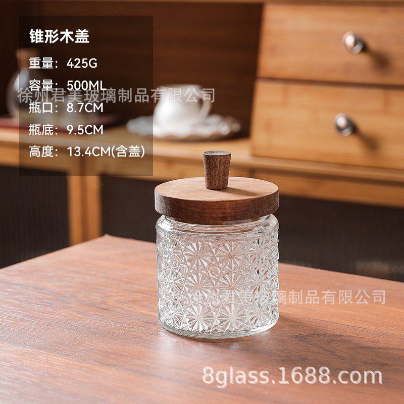 Tanque de almacenamiento de vidrio retro Begonia casera granos naranja frutas secas lata de almacenamiento de té lata de Acacia cubierta de madera mayorista