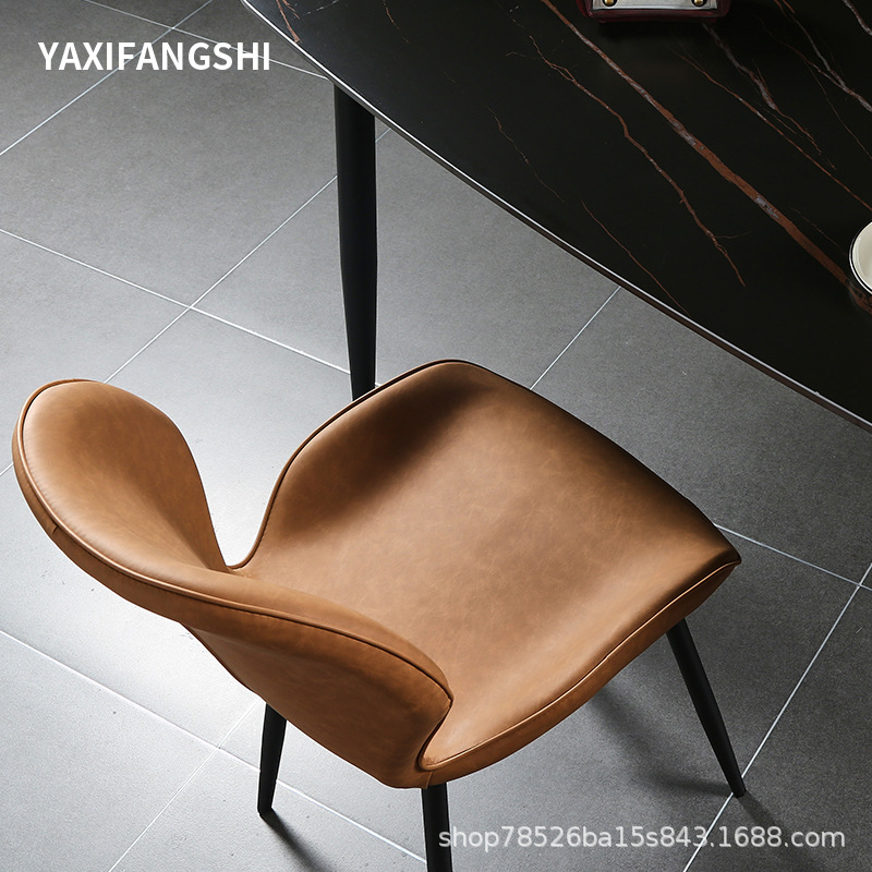 Nordic light luxury dining chair modern minimalist iron and leather chair retro coffee shop hotel home use stool negotiation chair