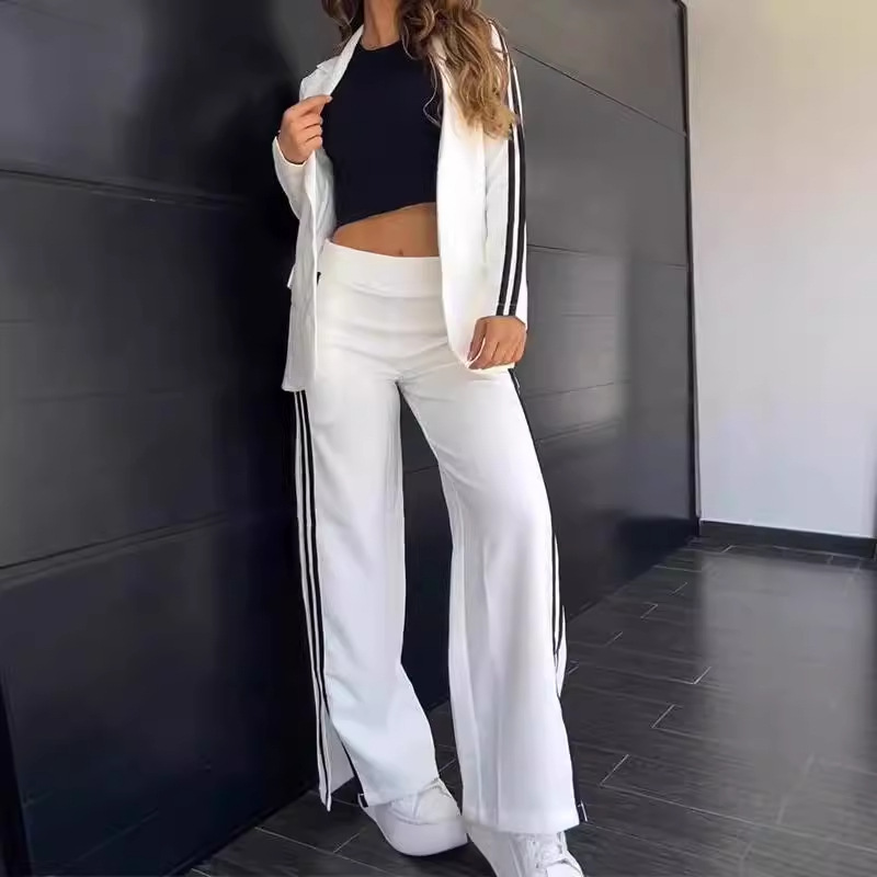 Women's Clothing New Style_Autumn and Winter Women's Casual Lapel Suit Wide leg Pants Two piece Set_voghion.com