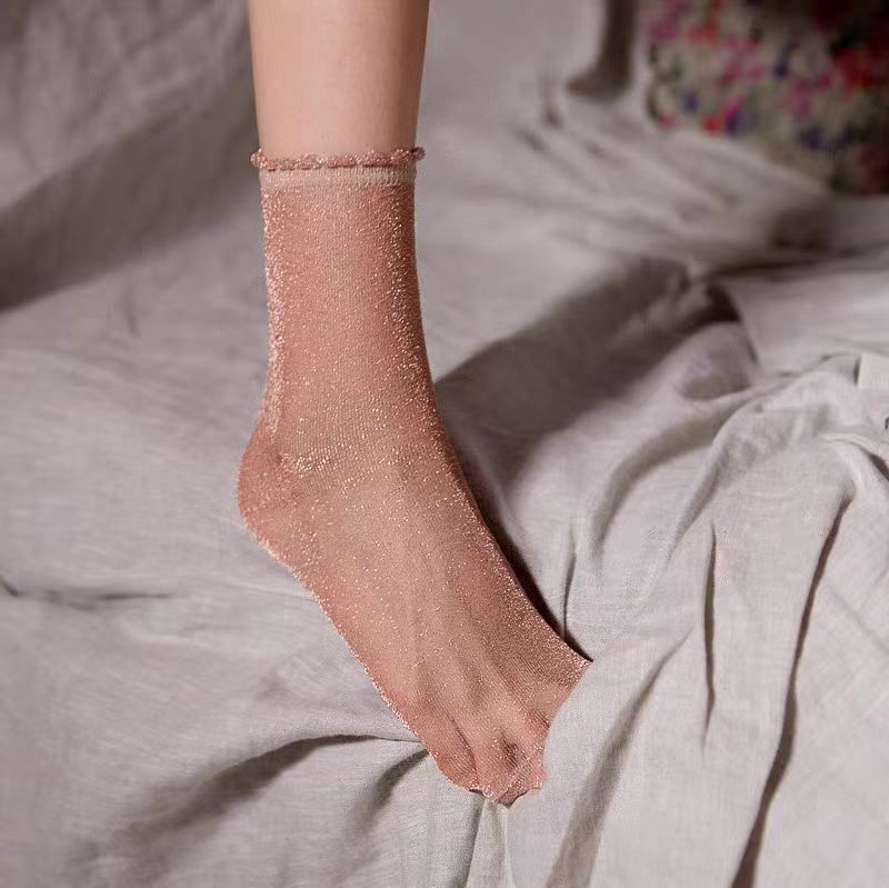 Cross-Border Dropshipping Spring and Summer Colorful Pearlescent Mid-Calf Stockings Trendy Shiny Silk Glass Stockings Balcover Korean Socks