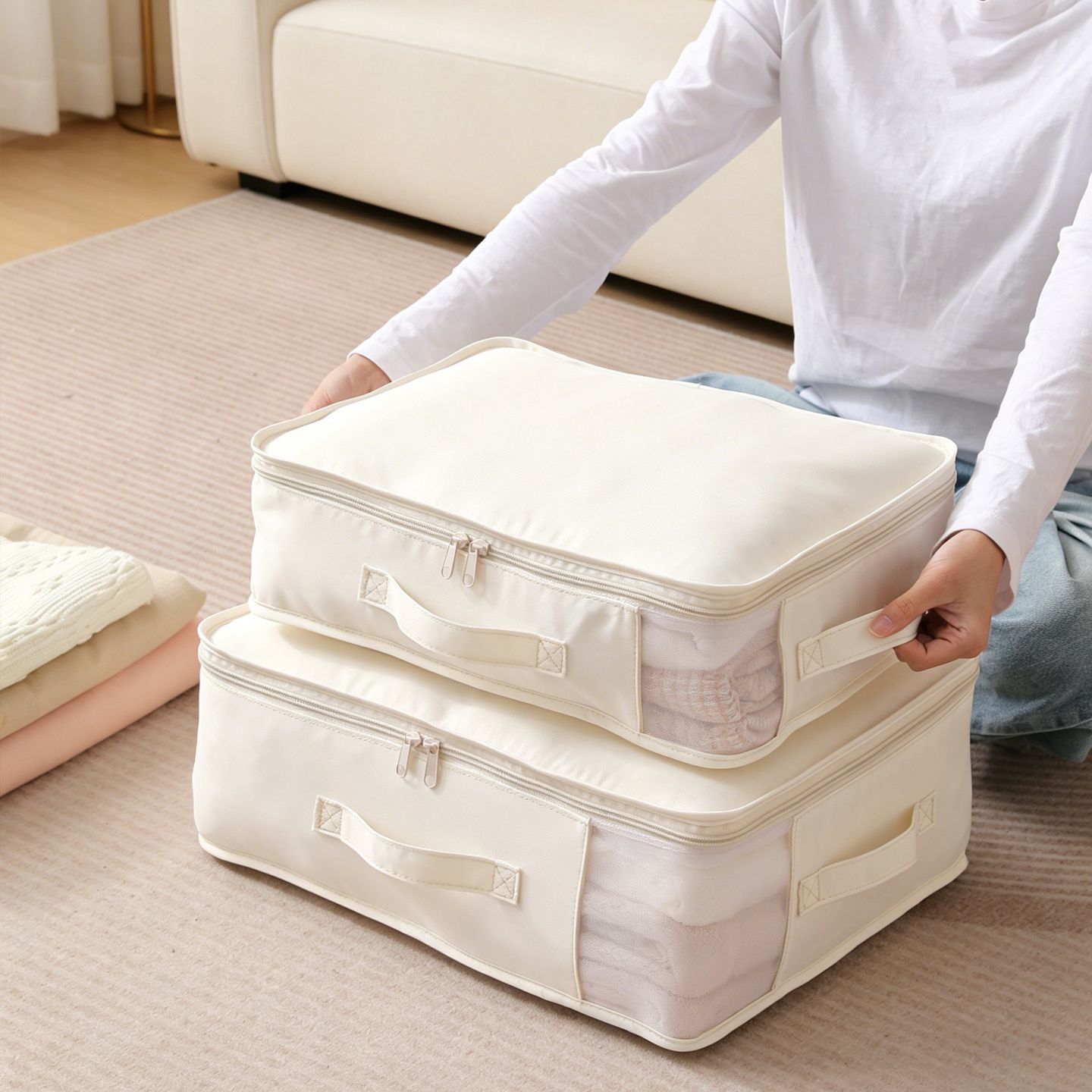 Four-piece storage bag set for quilts and down jackets, specially designed to be thick and durable, new large-capacity clothing organizer storage bag