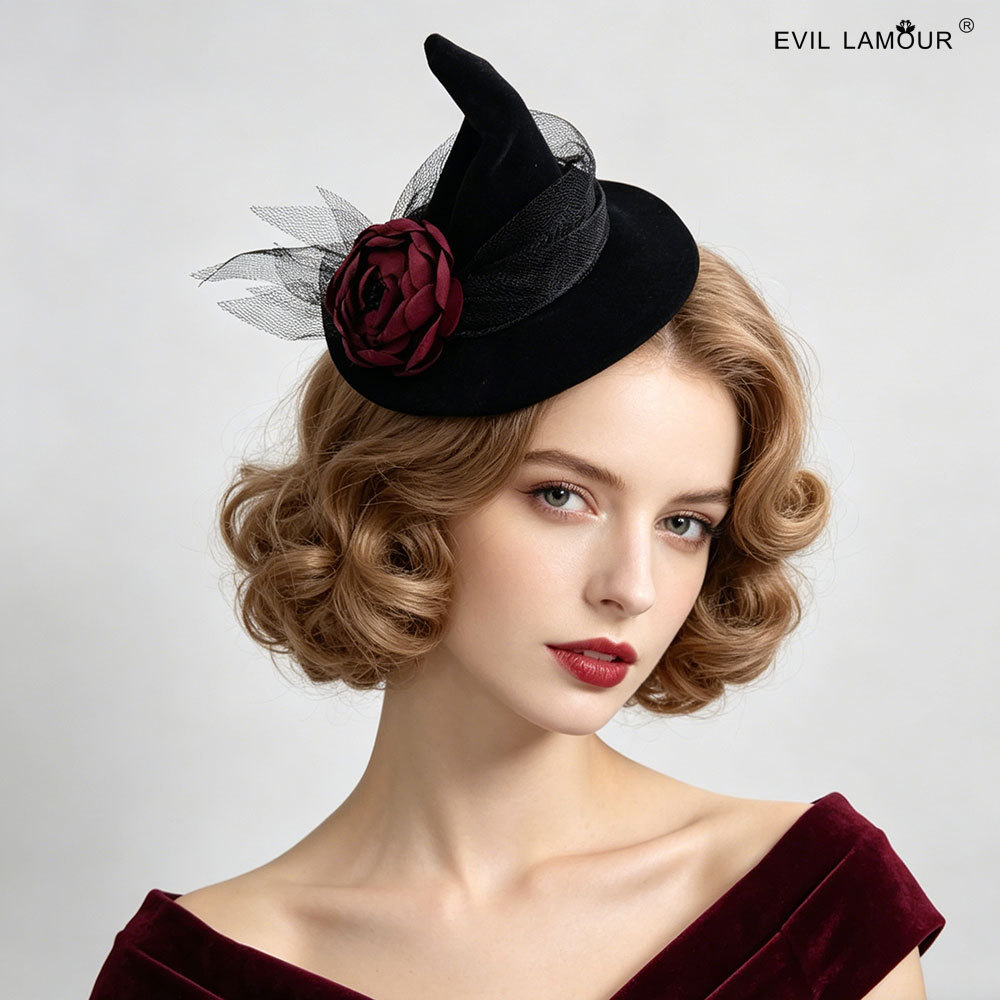 Wizard Hat Halloween Party Rose Flower Hat Headwear Performance Host Dance Party Hair Accessories Fj-63-1