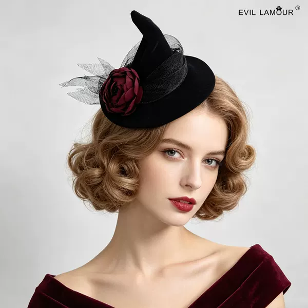 Wizard Hat Halloween Party Rose Flower Hat Headwear Performance Host Dance Party Hair Accessories Fj-63-1