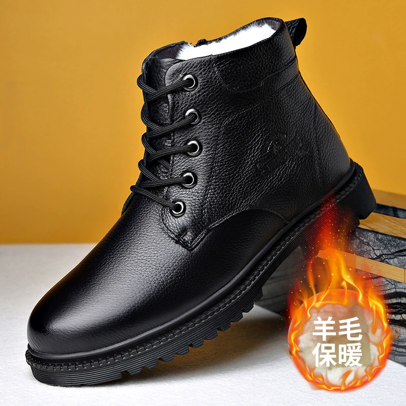 Ботинки Martin, мужские кожаные интегрированные кожаные рабочие ботинки со средним верхом, шерстяные зимние кожаные ботинки на флисовой подкладке, хлопчатобумажные ботинки с высоким верхом