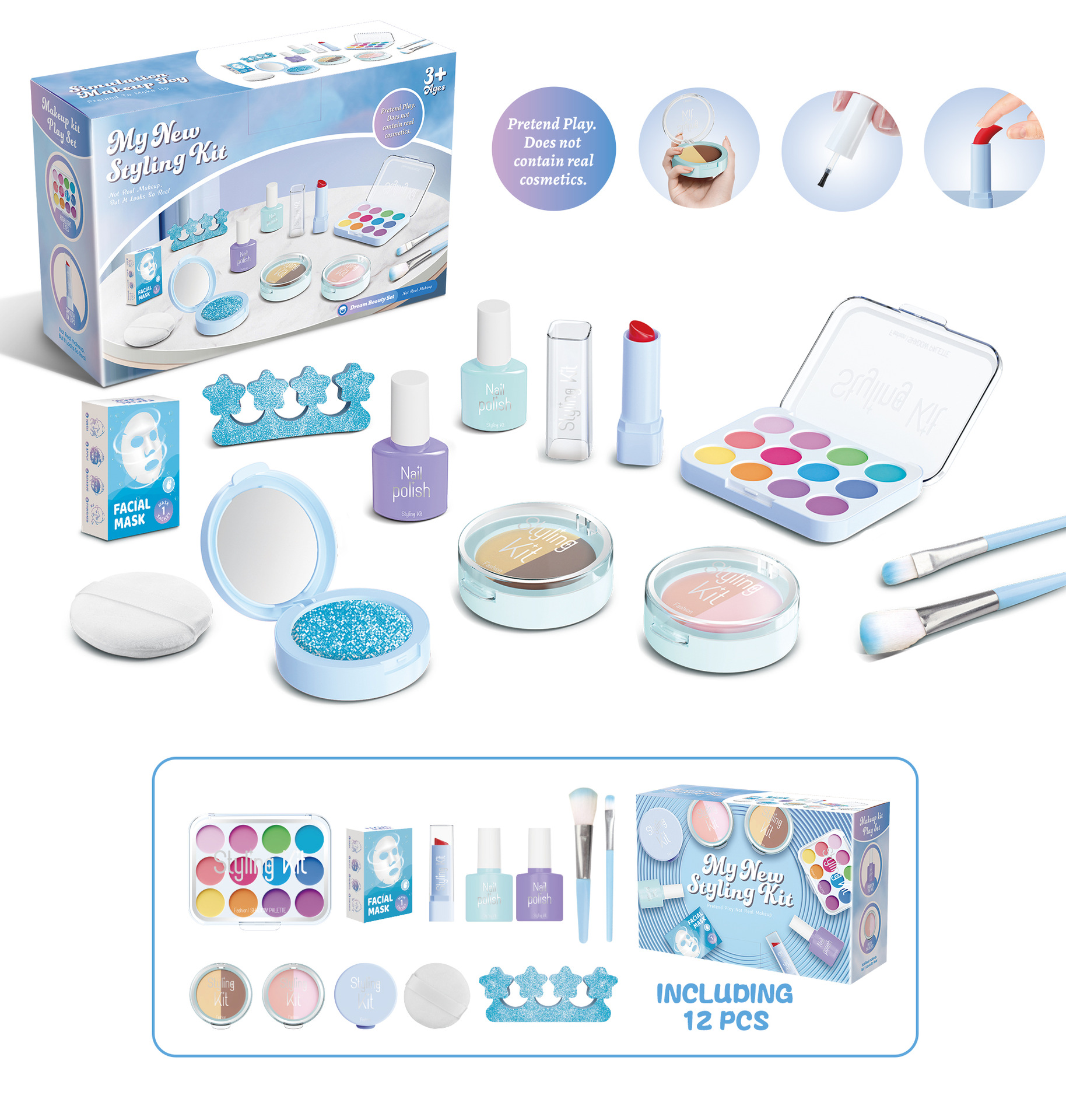 Navidad infantil imitación de sombras de ojos maquillaje juguetes de maquillaje para niñas en el hogar no borrable princesa maquillaje cubierta