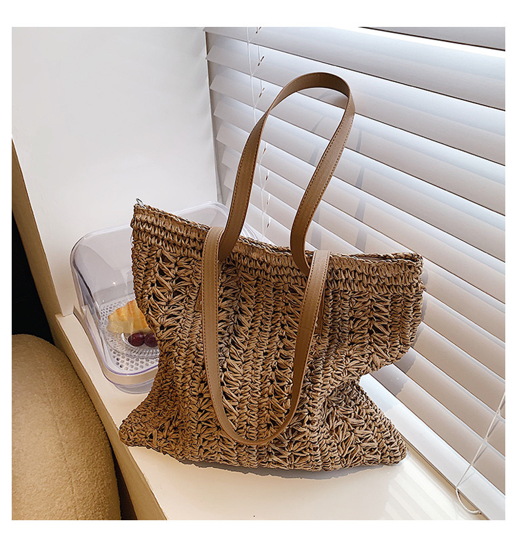 Women's Medium Straw Solid Color Vacation Weave Square Zipper Straw Bag display picture 3