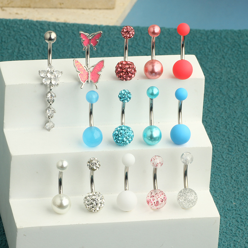 20g Weight Zircon Inlay Material 1 Set Belly Rings Simple Style Butterfly 304 Stainless Steel Inlay Zircon