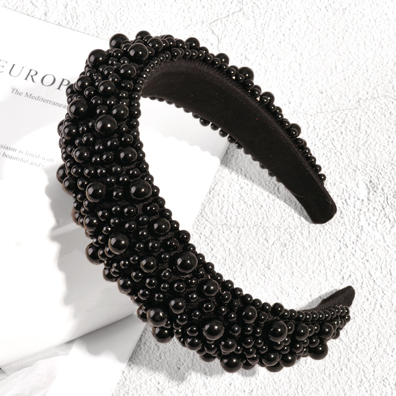 New Thick Sponge Headband Female Retro Size Pearl Pressure Hair Headdress display picture 8