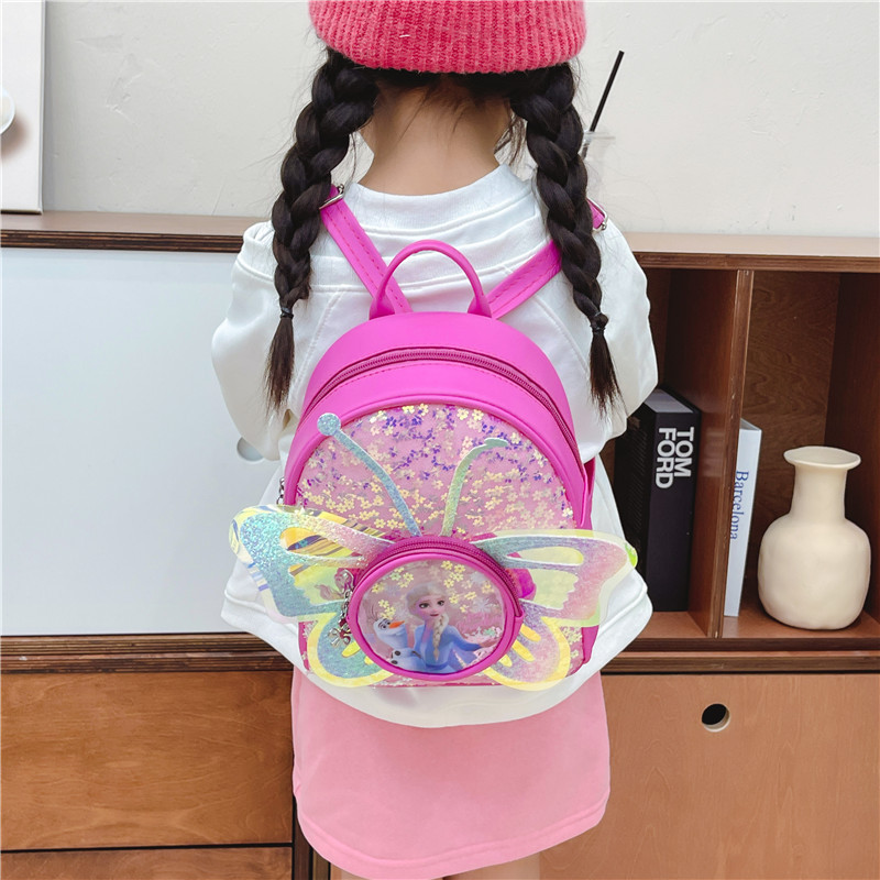 Mochila para niños, novedad de 2023, bonita mochila de dibujos animados, bolso escolar de moda para niñas pequeñas de cuero suave con lentejuelas y mariposas, a la moda