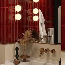 波尔多红长条手工砖复古暖色卫生间瓷砖法式厕所厨房侘寂稻谷花砖