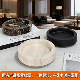 轻奢现代托盘摆件样板间客厅餐厅茶几玄关大理石工艺果盘家居饰品