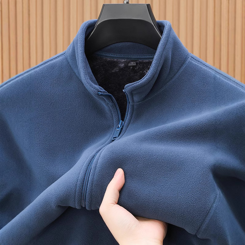 男士户外摇粒绒外套男加绒2024秋冬新款中年立领保暖夹克男装批发