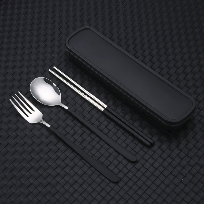 Корея hand-held столовые приборы из нержавеющей стали, туристический набор для студентов, вилка, ложка, палочки, нержавеющая сталь AISI 304, набор из 3 предметов, подарок на день рождения